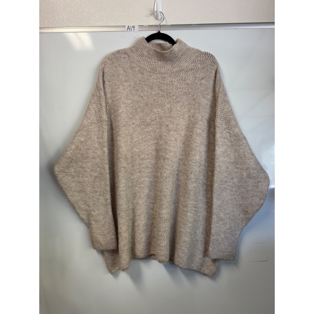 Topshop Womens Oversized Mock Neck Knit Sweater Beige Oatmeal Marl Size M